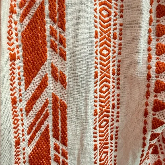 Elan Clara Orange White Embroidered Boho Mini Dress Bell Sleeve Pockets S - Picture 7 of 9